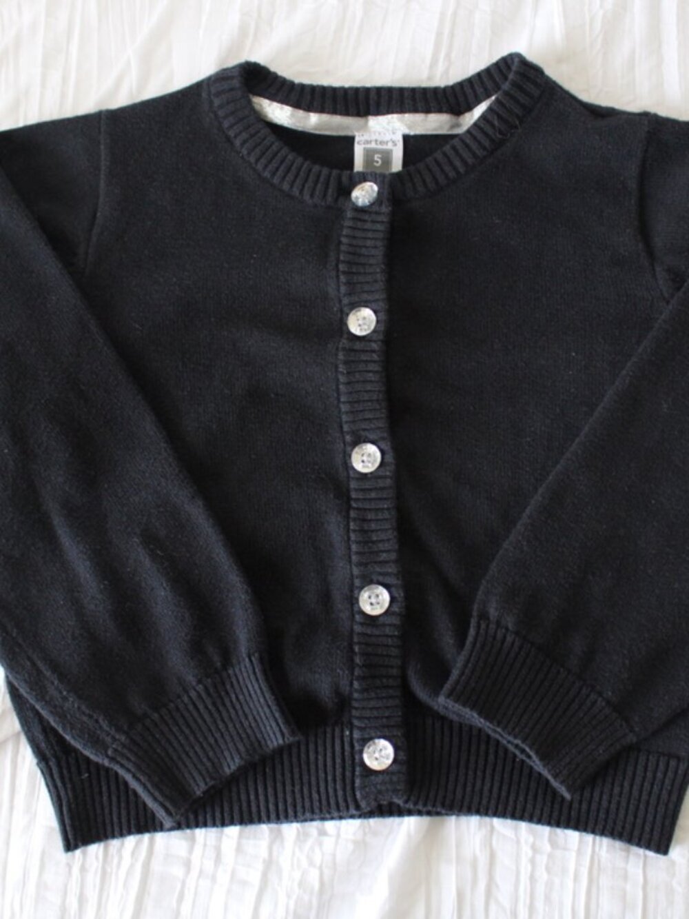 Carter's Girls Black Knit Cardigan Sweater with Crystal buttons in 5t